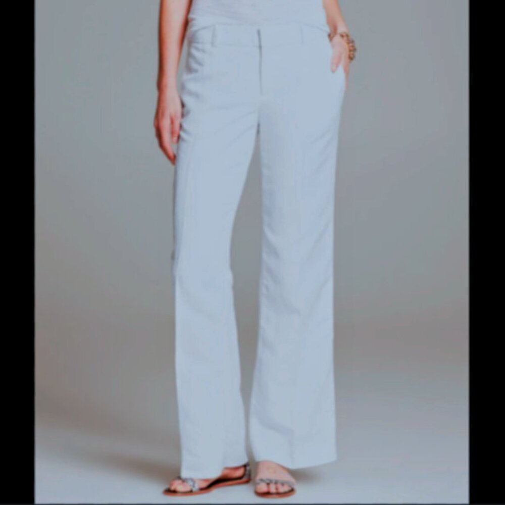 Banana Republic Women's White Pinstripe Wide-Leg Trousers Dress Pants